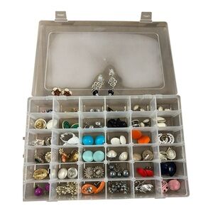 Lot of 38 Clip On Earrings Rhinestone Floral Hoop Button Styles Multicolor READ